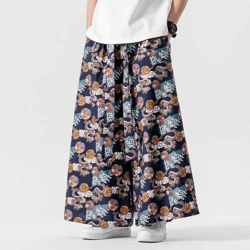 Retro Track Pant - Japońskie spodnie samurajskie męskie z nadrukiem