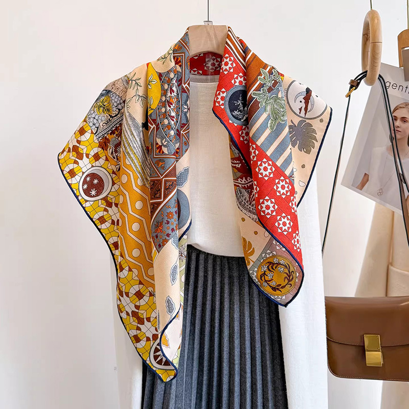 Vintage Fashion Collage - Szalik 90x90cm z 30% jedwabiu morwowego