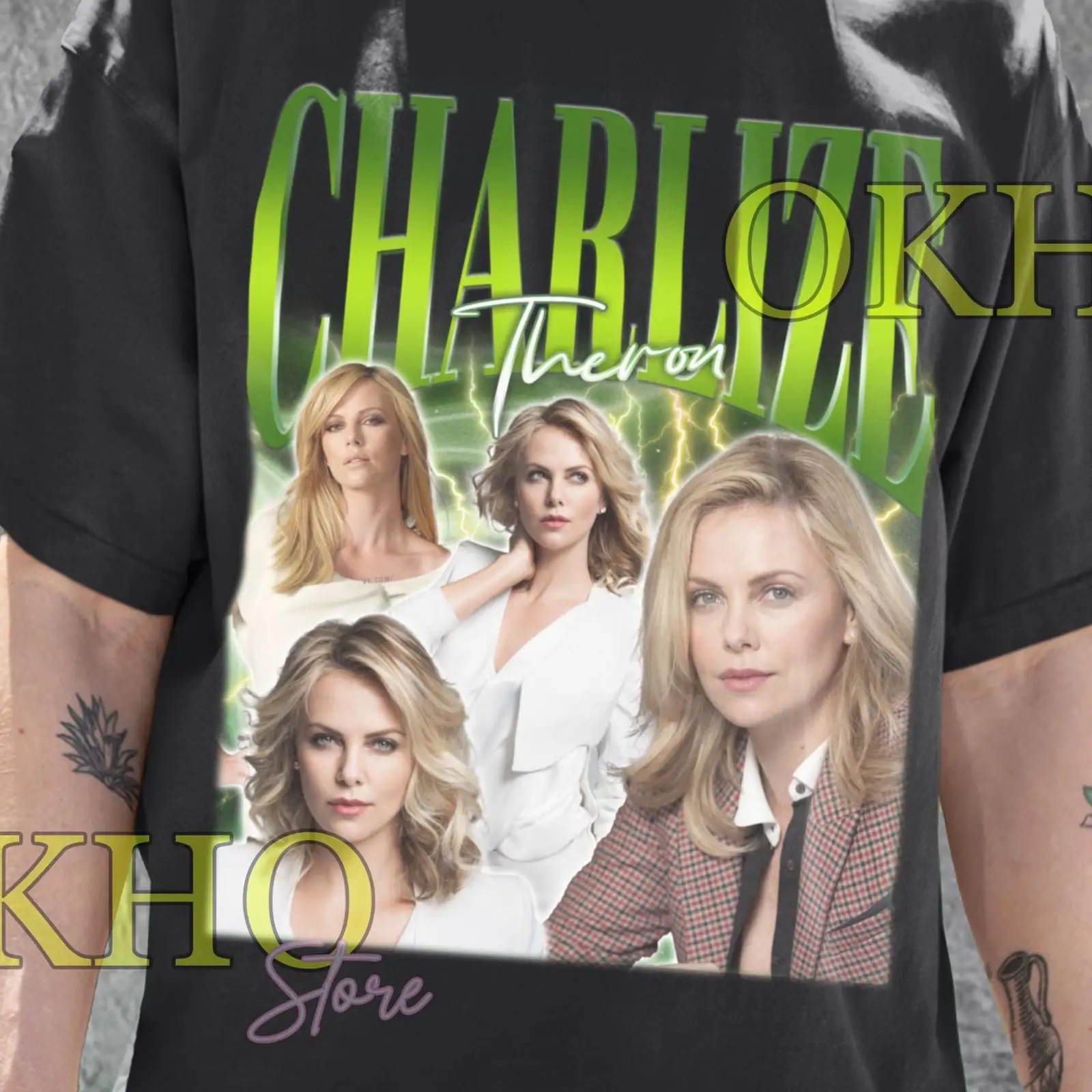 Vintage Fashion Collage - Koszulka z kolażem Charlize Theron, vintage,