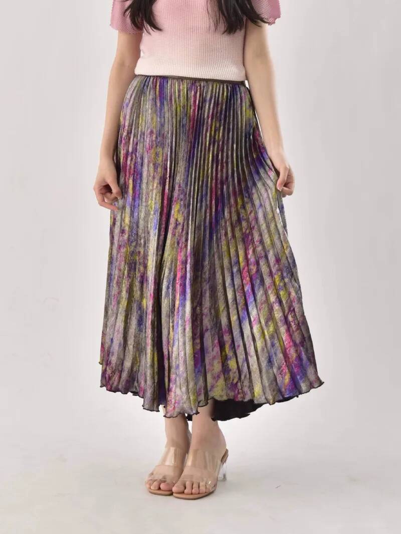 Vintage Fashion Old Money - Błyszcząca, kolorowa, luksusowa spódnica midi z