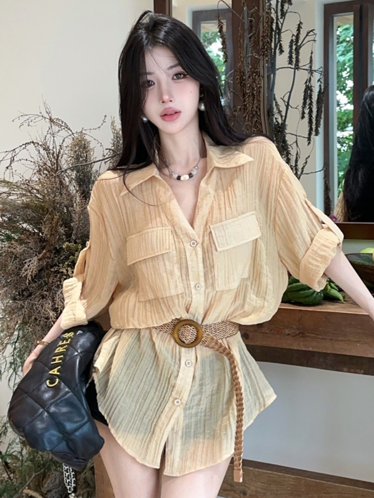 Vintage Fashion Old Money - Letnia nowa koszula w stylu vintage