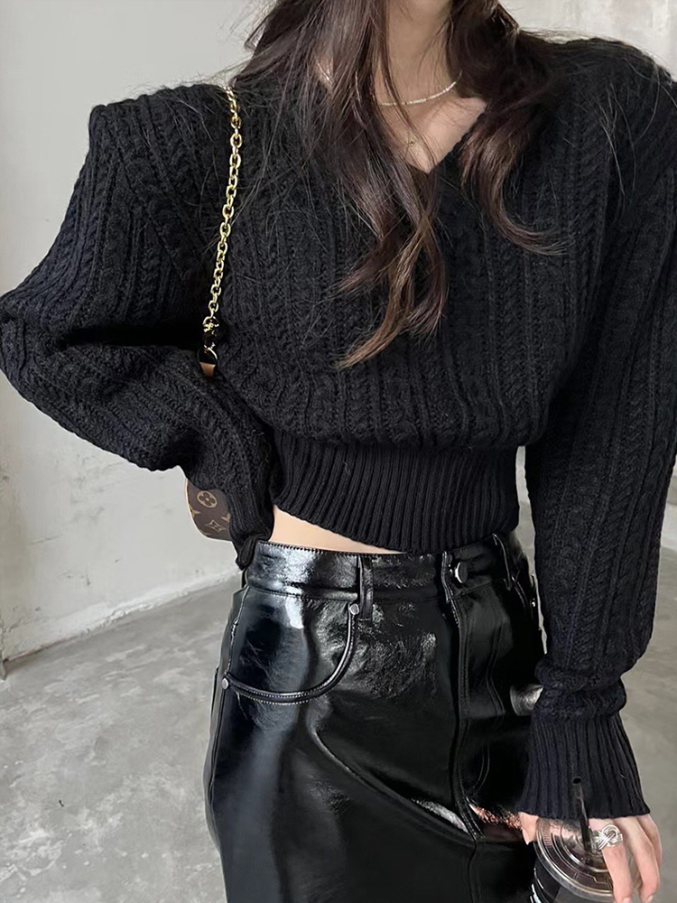 V Neck Short Sweater Women Kor – Vintage Fashion Old Money recenzja i cena