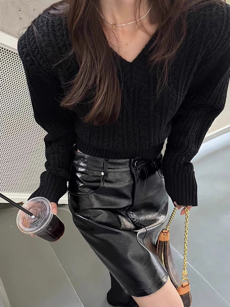 V Neck Short Sweater Women Kor – Vintage Fashion Old Money recenzja i cena