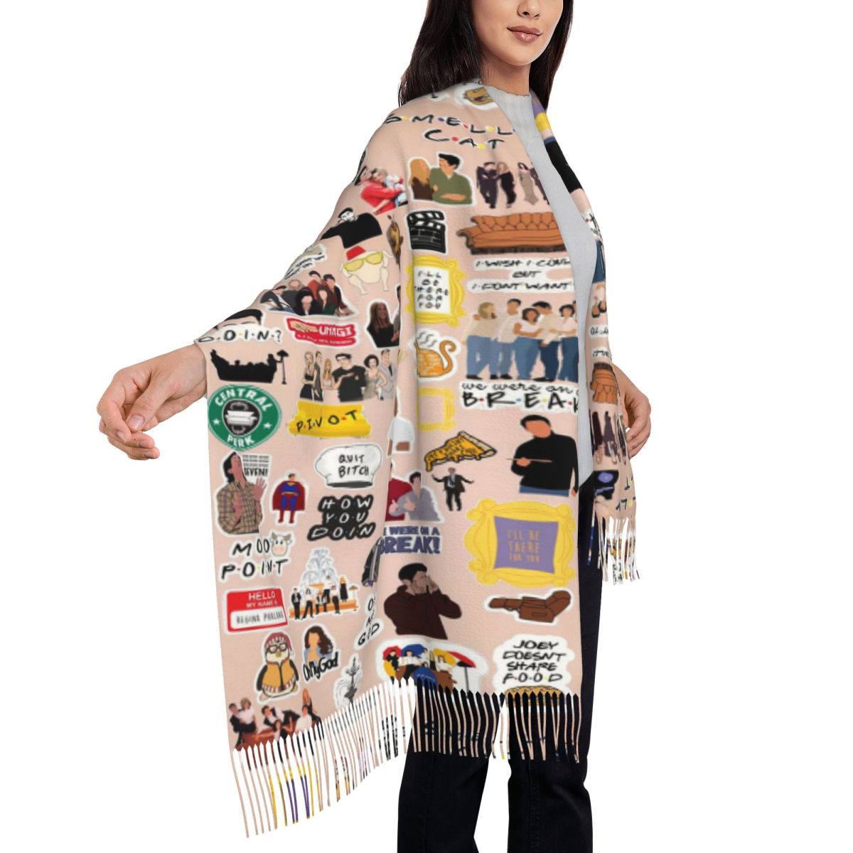 Szal z frędzlami z kolażem sym – Vintage Fashion Collage recenzja i cena